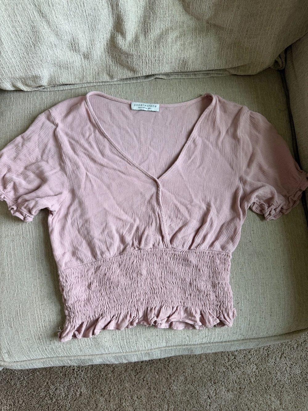 Paper Crane Blush Smocked Waist V-Neck Crop Top